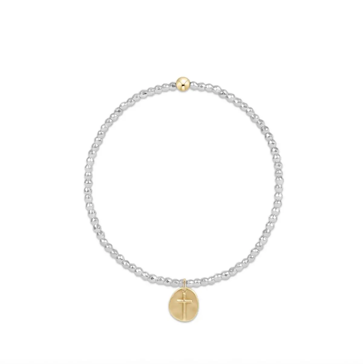 Bright Silver Faceted Hematite 2Mm Bead Bracelet - Inspire Small Gold Charm 1