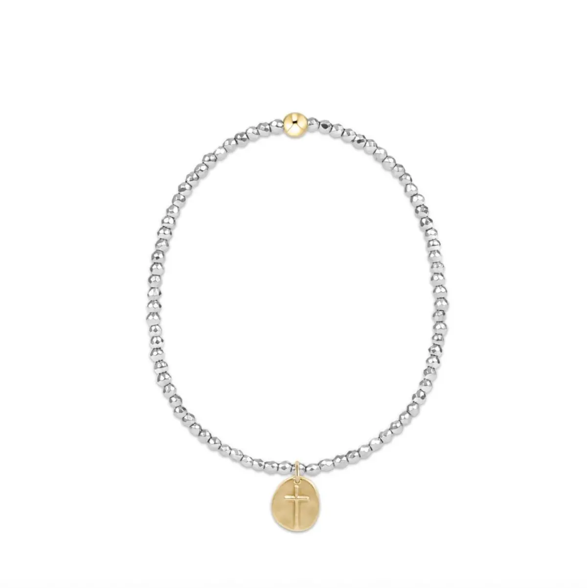 Silver Faceted Hematite 2Mm Bead Bracelet - Inspire Small Gold Charm 1