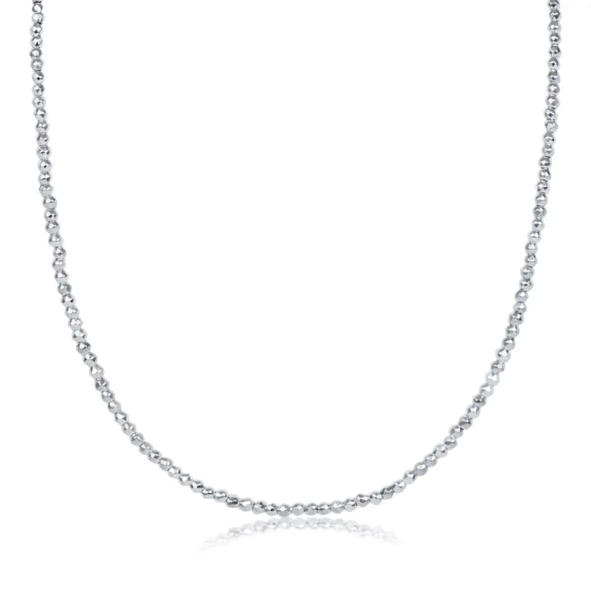 17" Choker Bright Silver Faceted Hematite 2Mm Bead 1