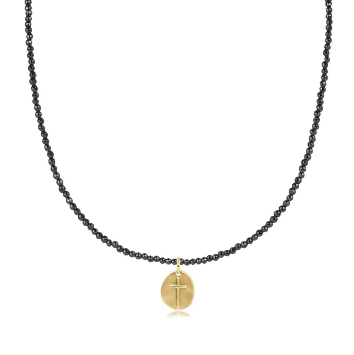 17" Choker Faceted Hematite 2Mm Bead - Inspire Small Gold Charm 1