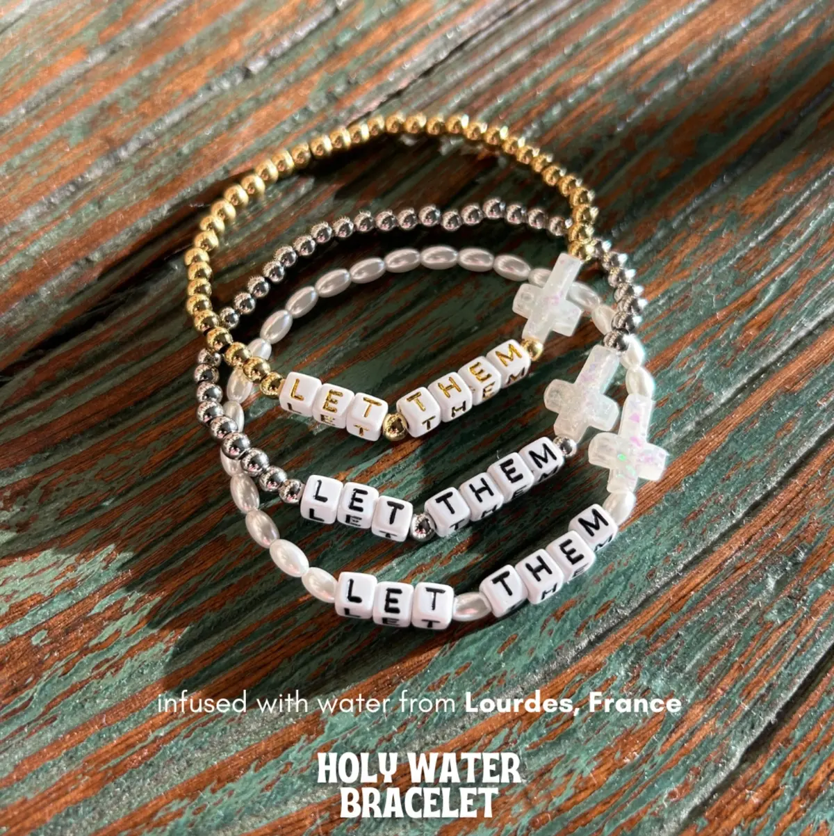 Let Them Holy Water Cross Bracelet | Gold 1