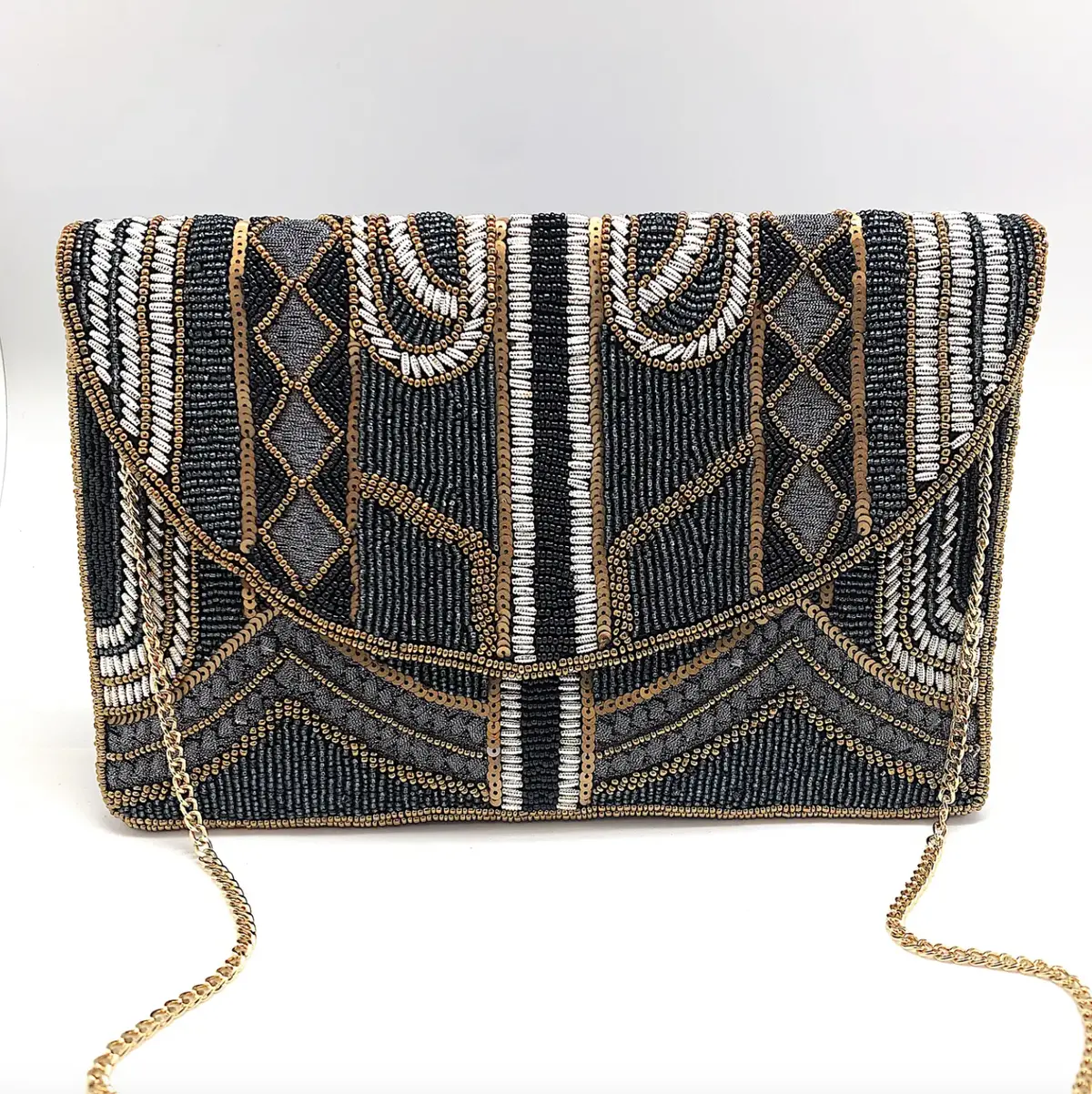 Hematite & Black Gatsby Beaded Clutch 1