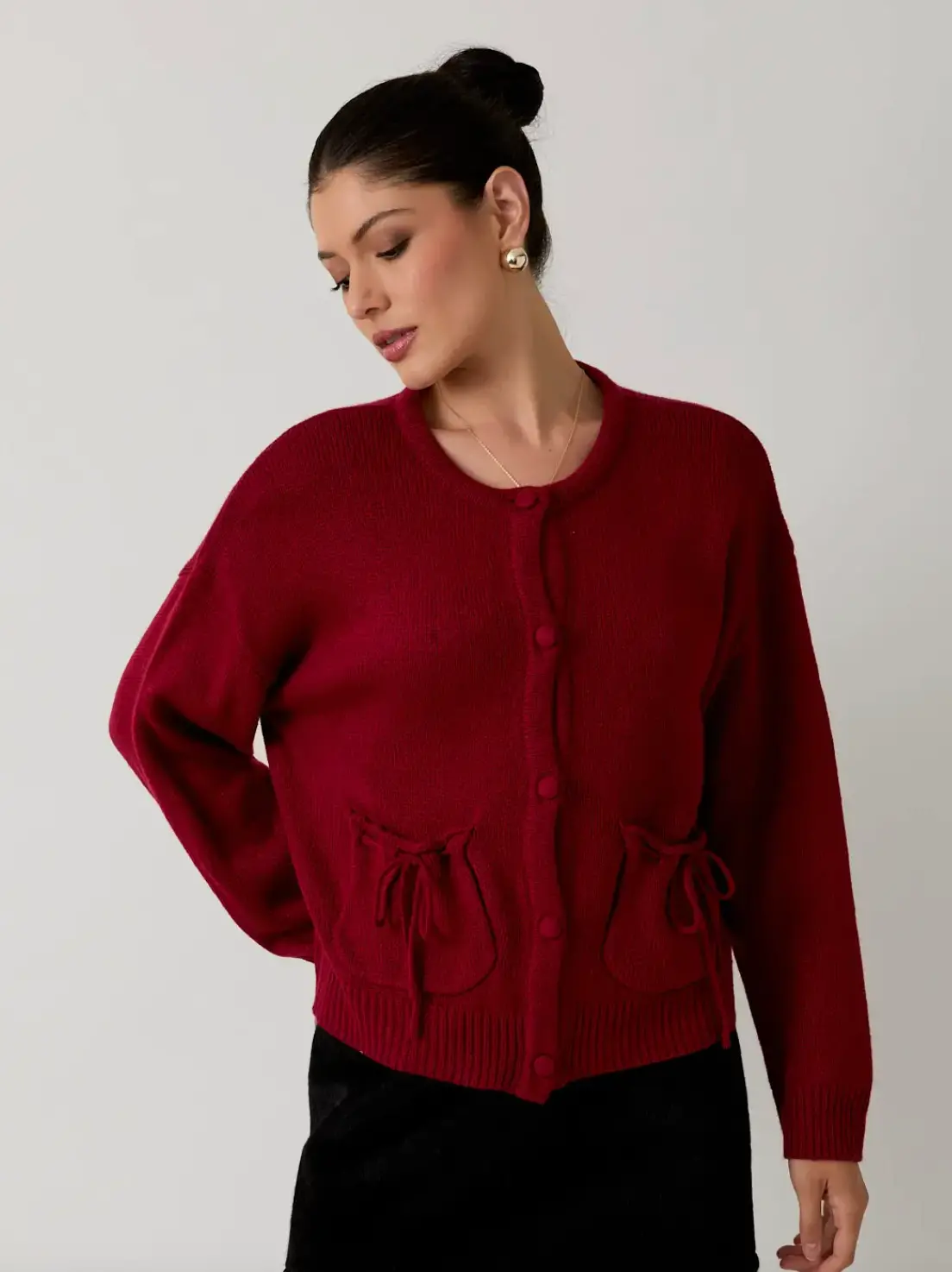 Round Neck Bow Detail Cardigan 1