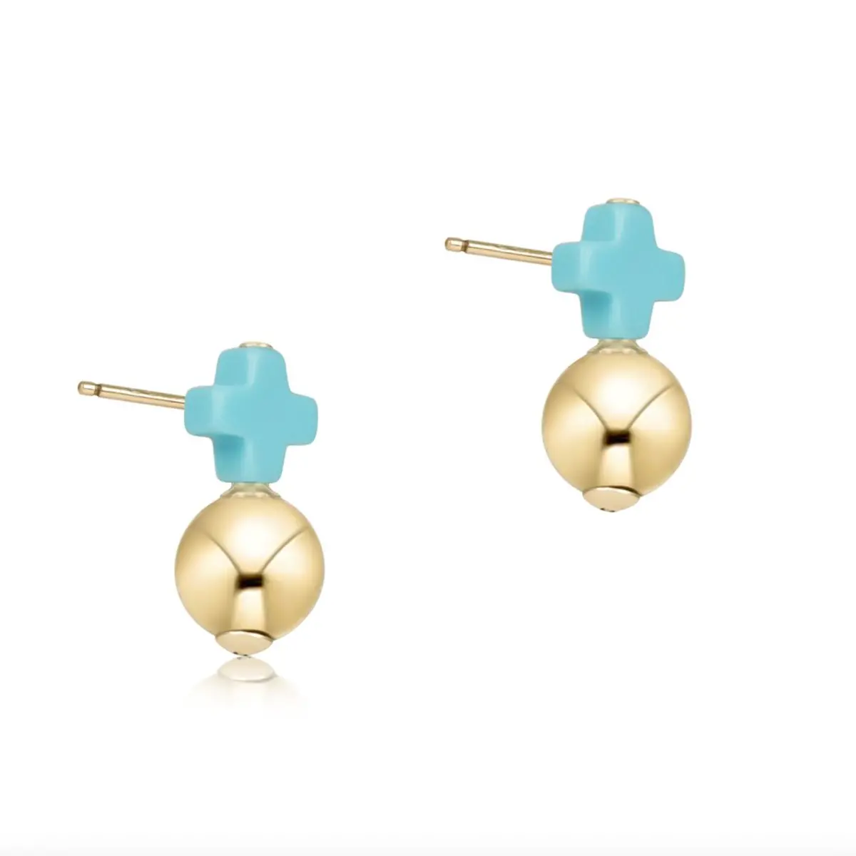 Signature Cross Small Turquoise Stud - Classic Gold 1
