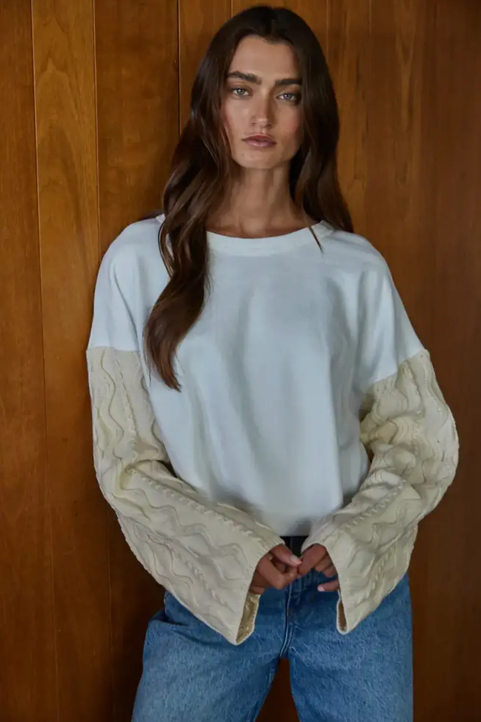 Cable Knit Sleeve Pullover Sweater 1
