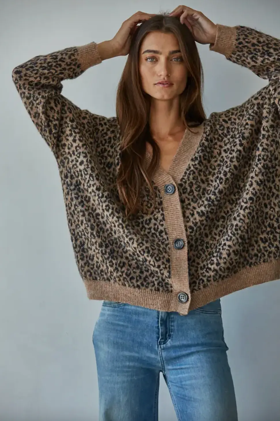 Knit V-Neck Animal Print Cardigan 1