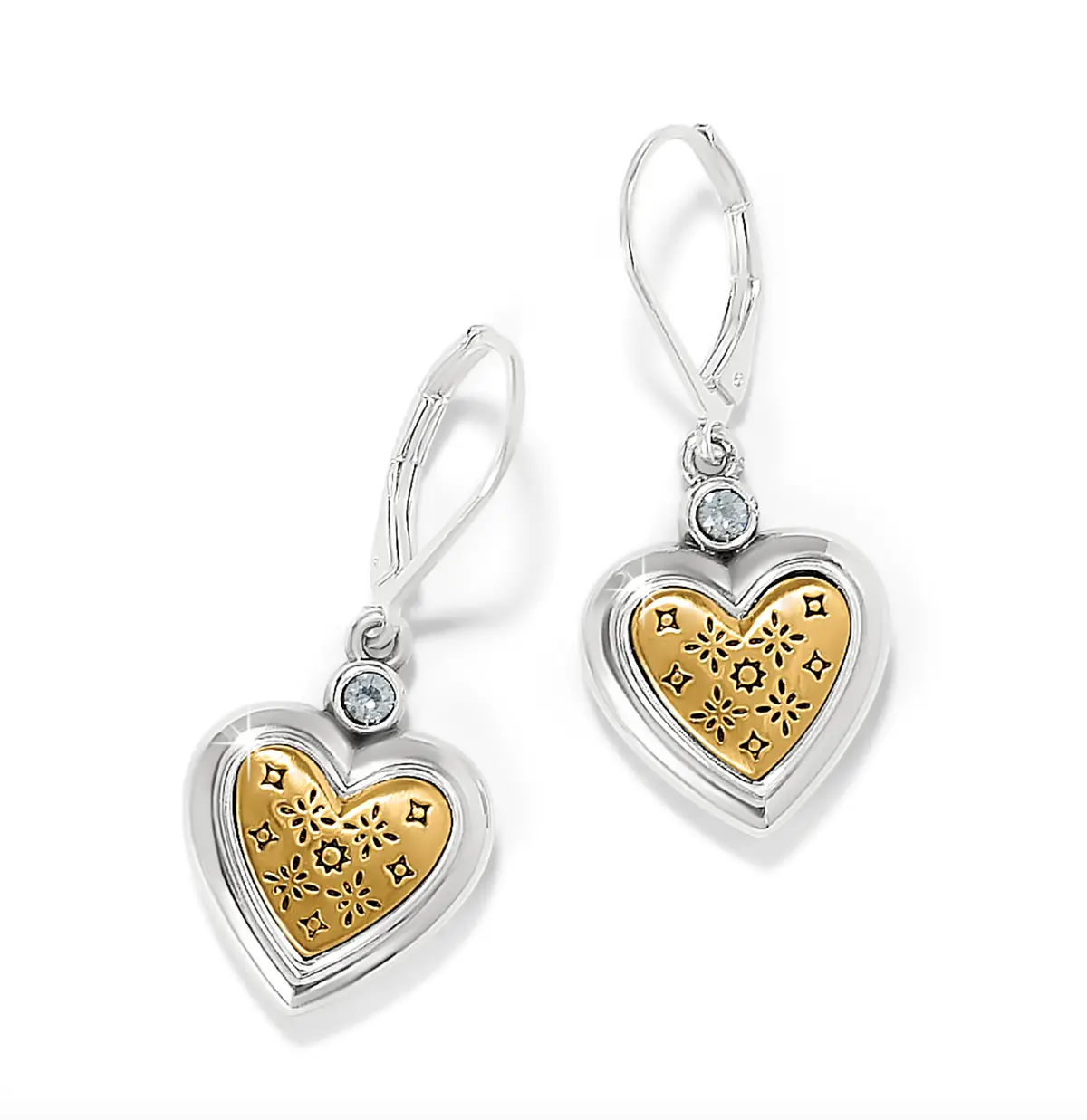 Mosaic Heart Two Tone Leverback Earrings 1