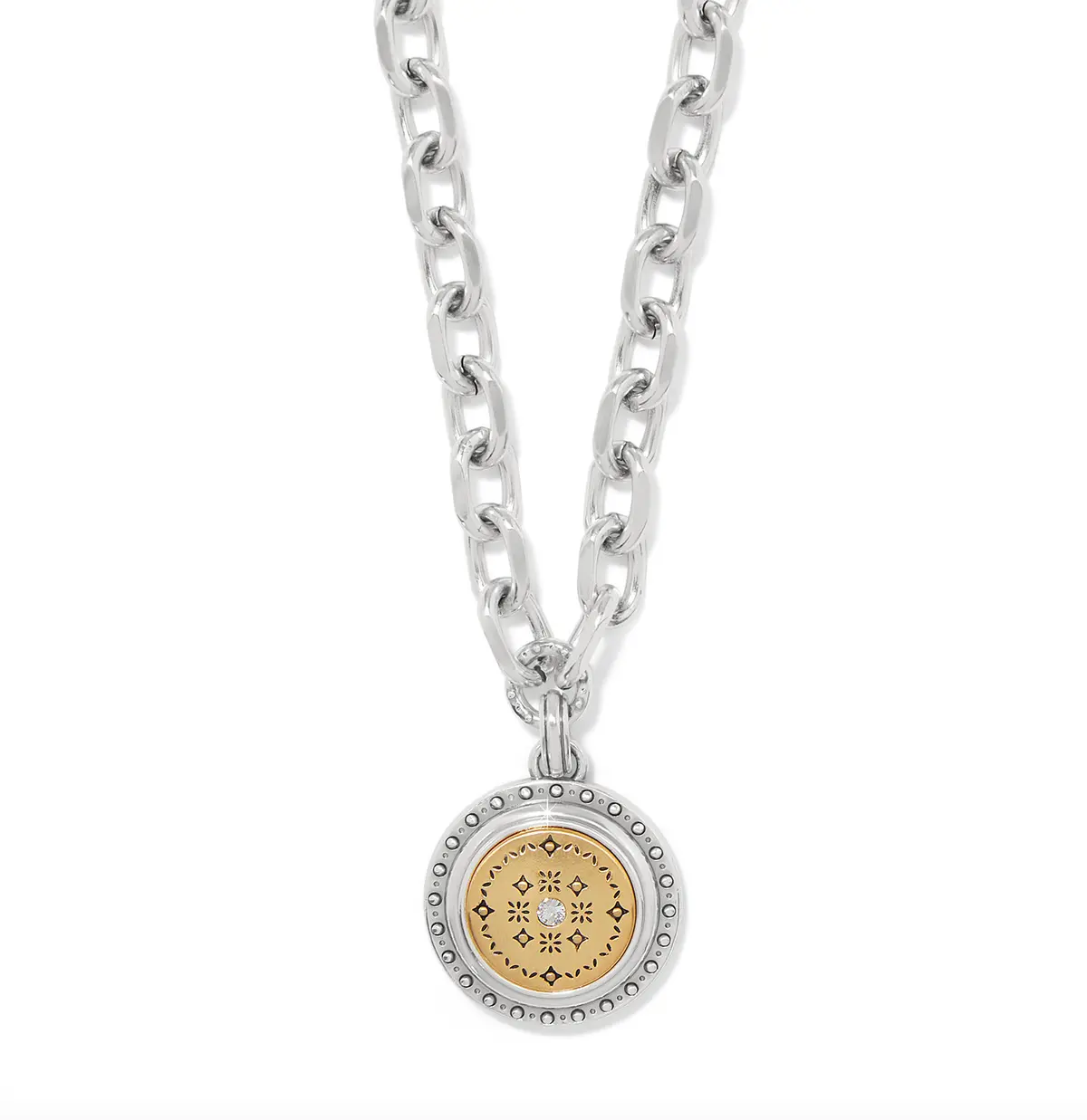 Mosaic Round Two Tone Pendant Necklace 1