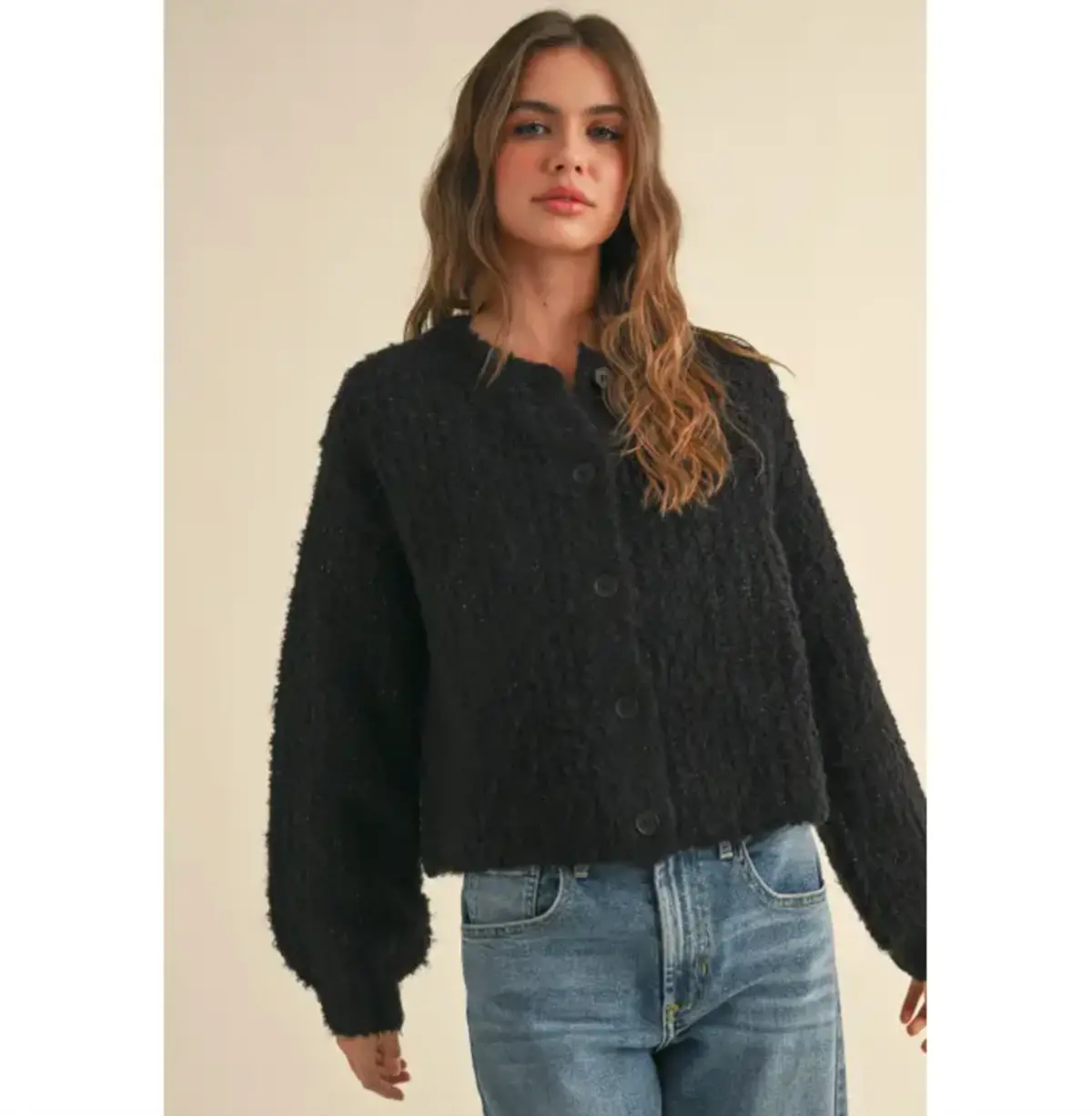Roundneck Fuzzy Cardigan 1