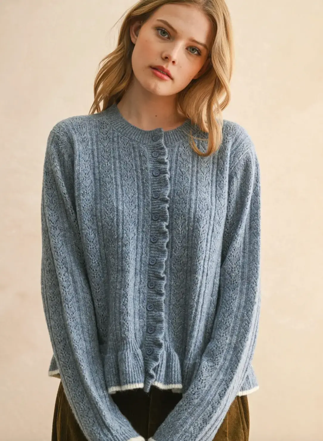 Ruffled Detail Cardigan Sweater 1