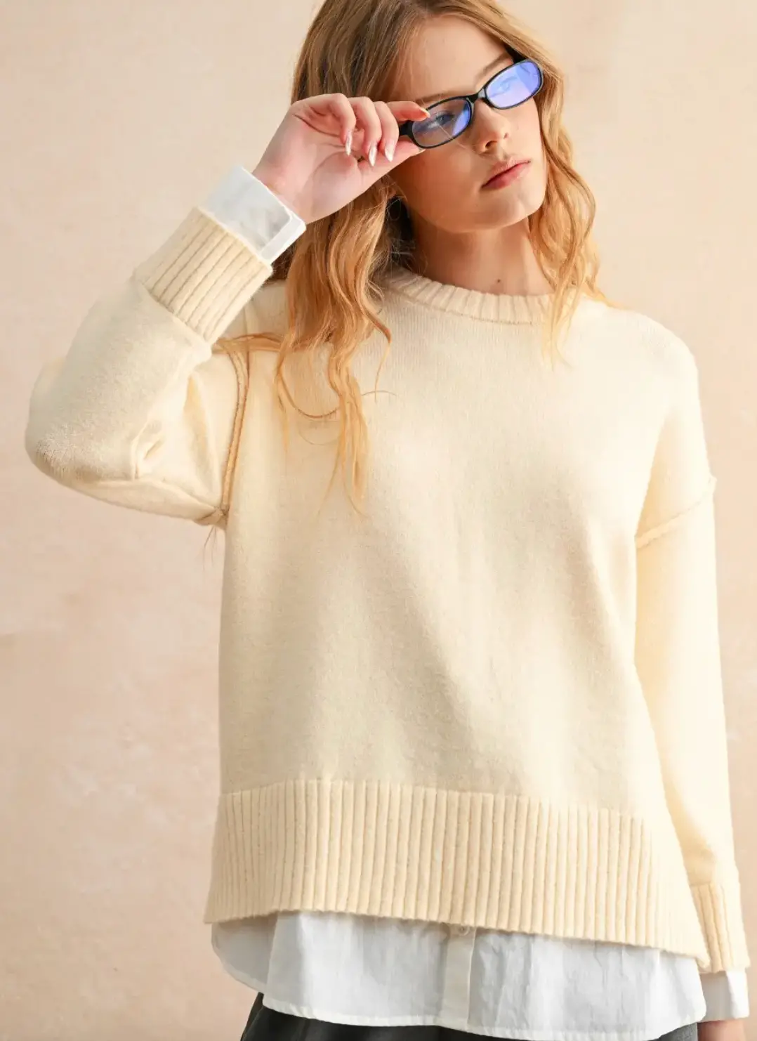 Button Down Sweater Combo Top 1