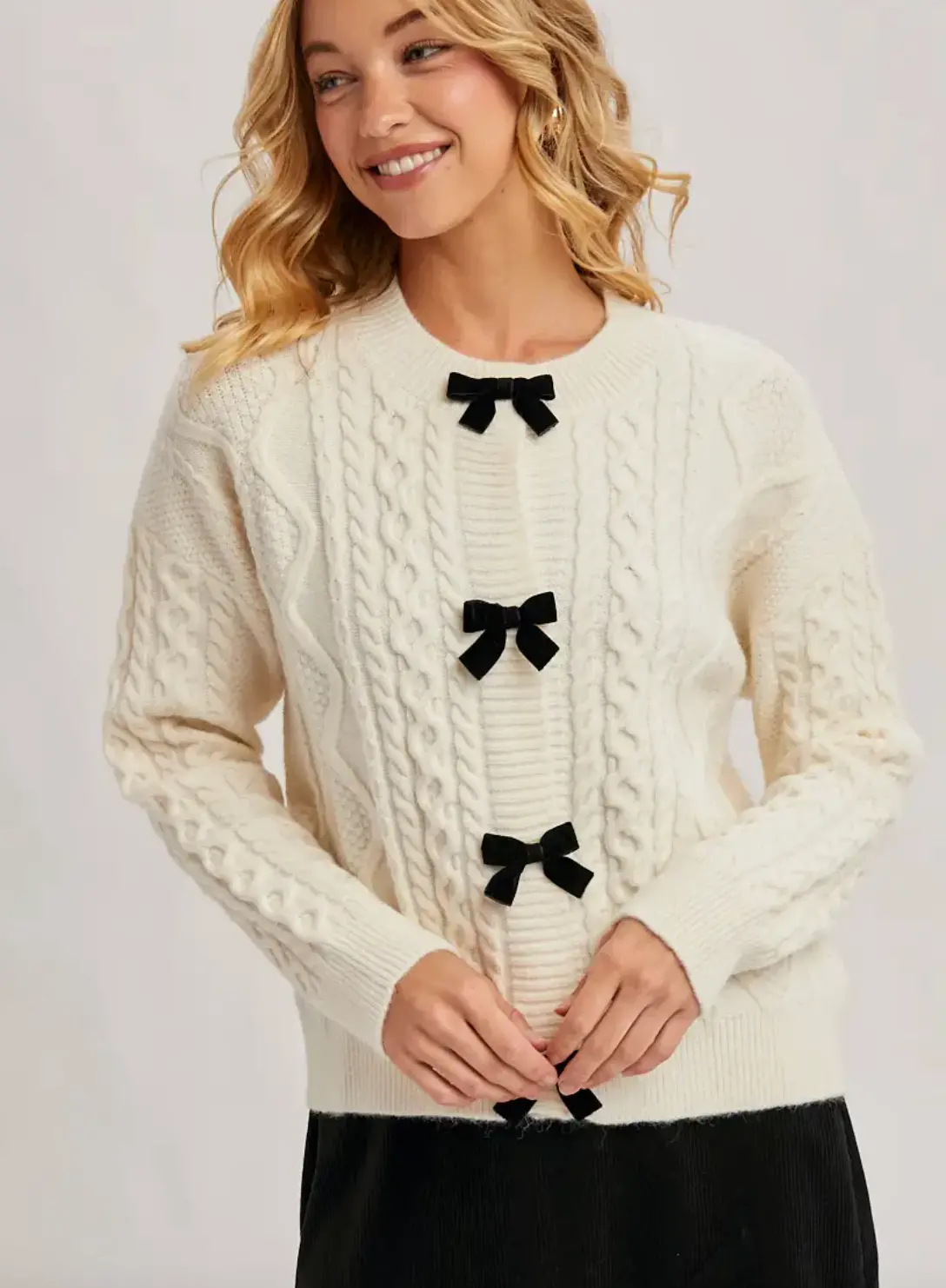 Velvet Bow Button Down Cardigan 1