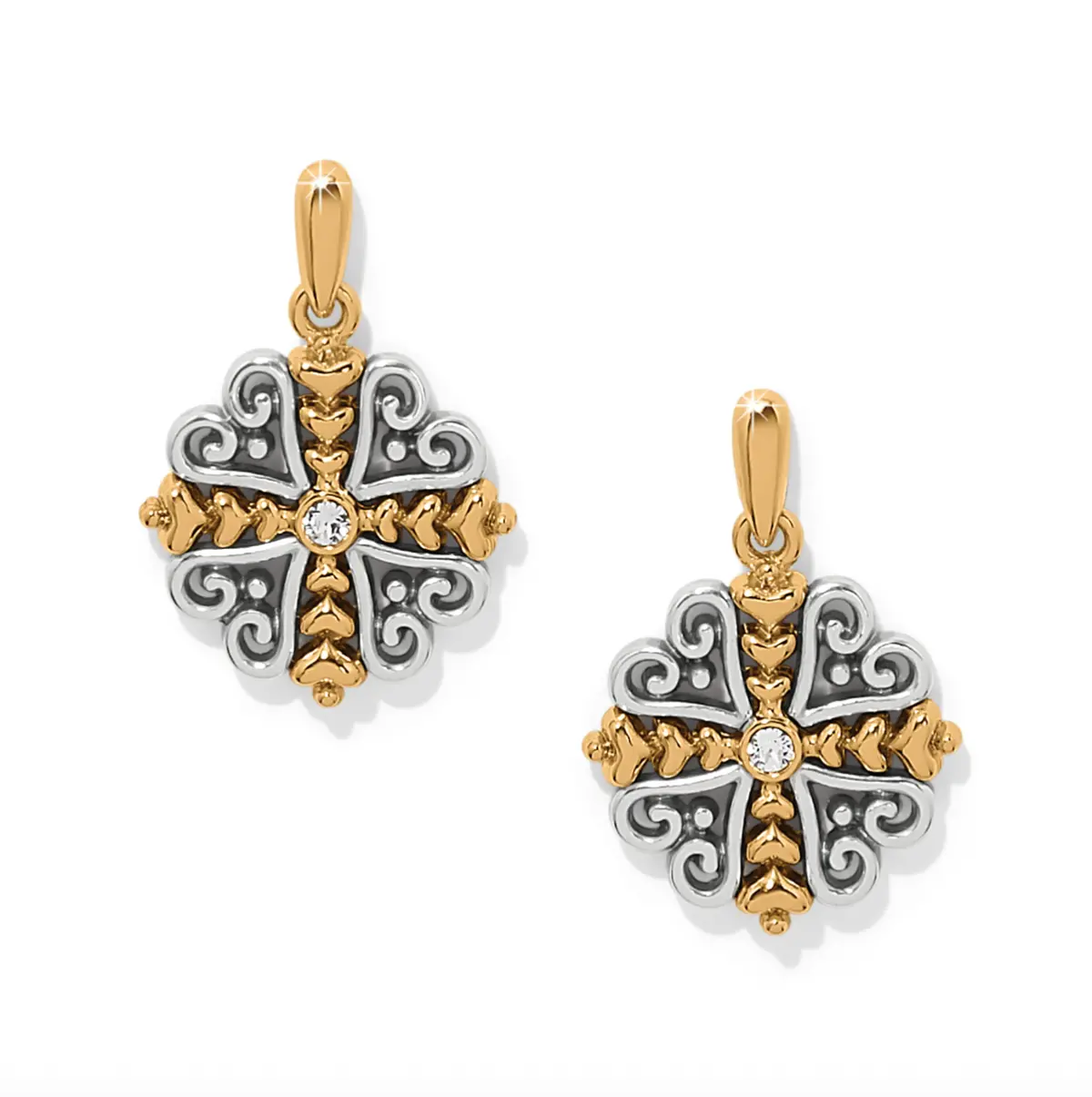 Alcazar Heart Two Tone Post Drop Earrings 1