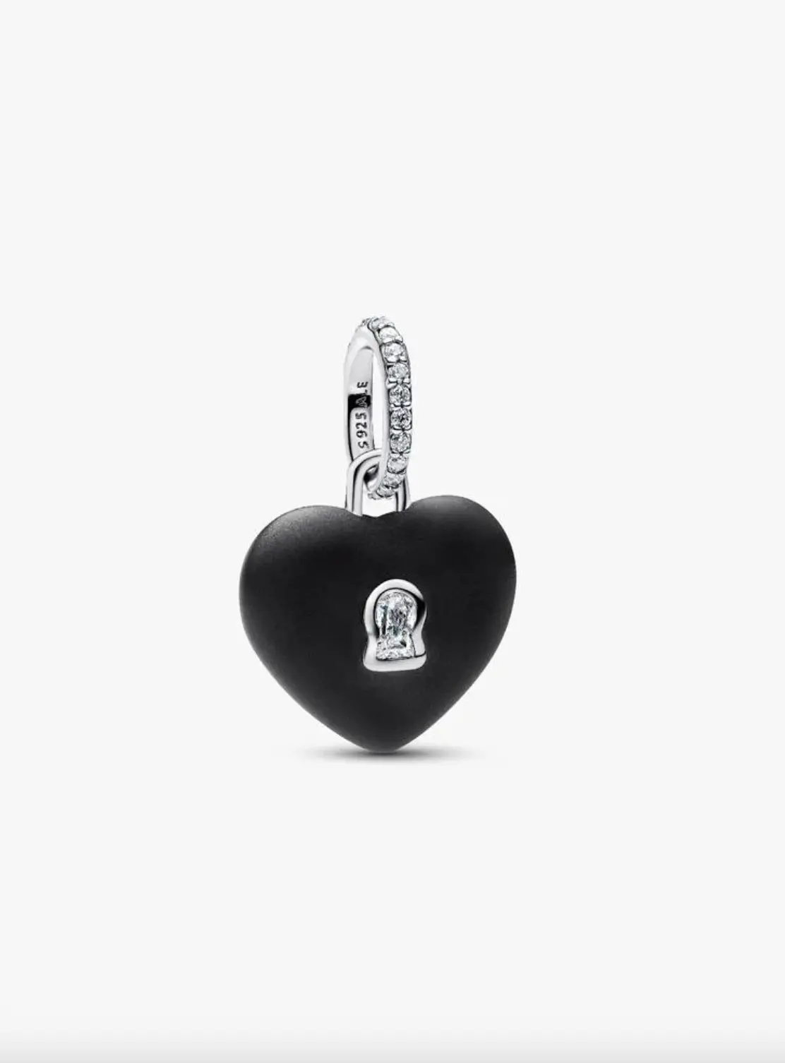 Matte Black Ceramic Heart Padlock Dangle Charm 1