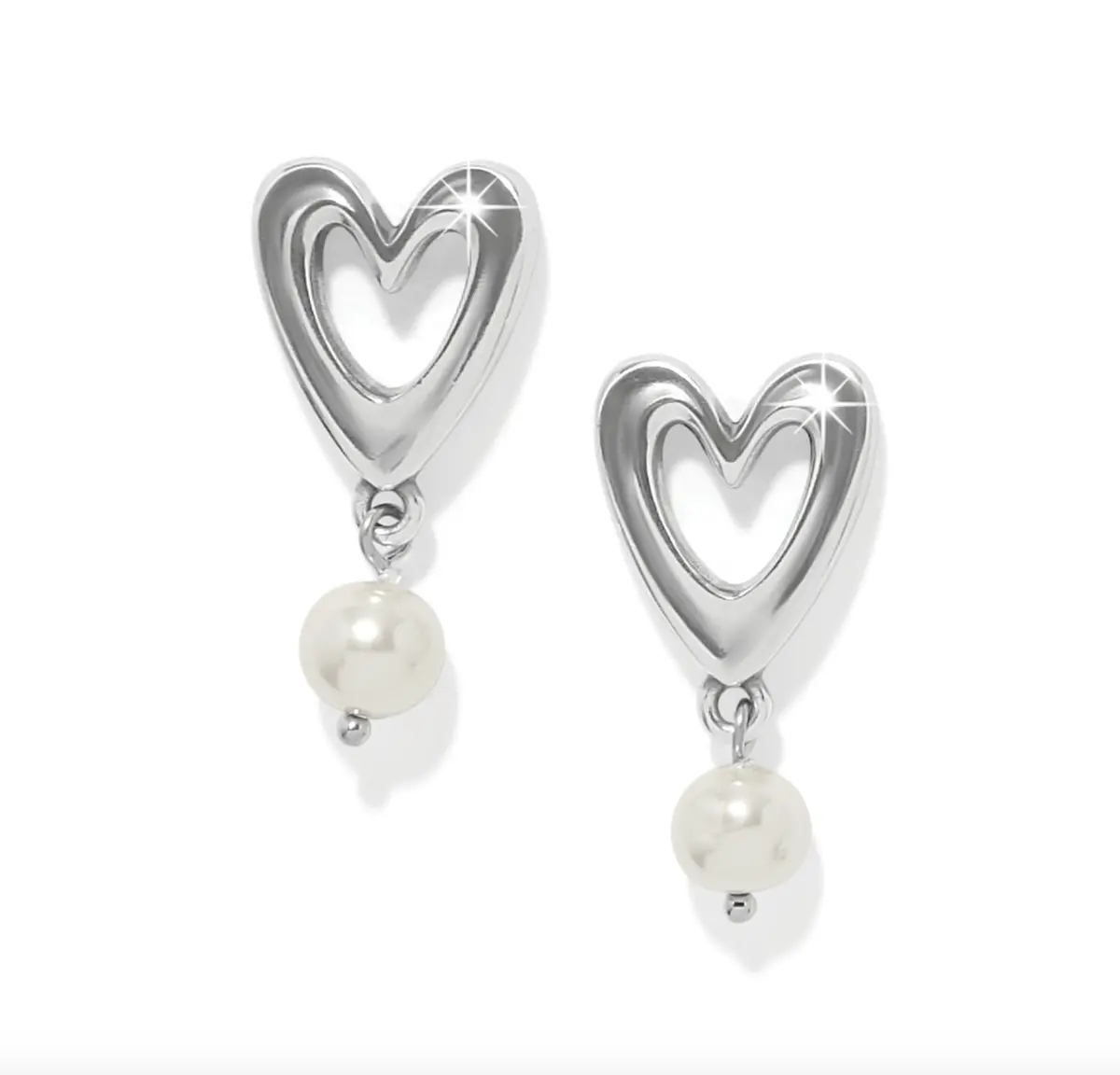 Cascade Open Heart Pearl Post Drop Earrings 1