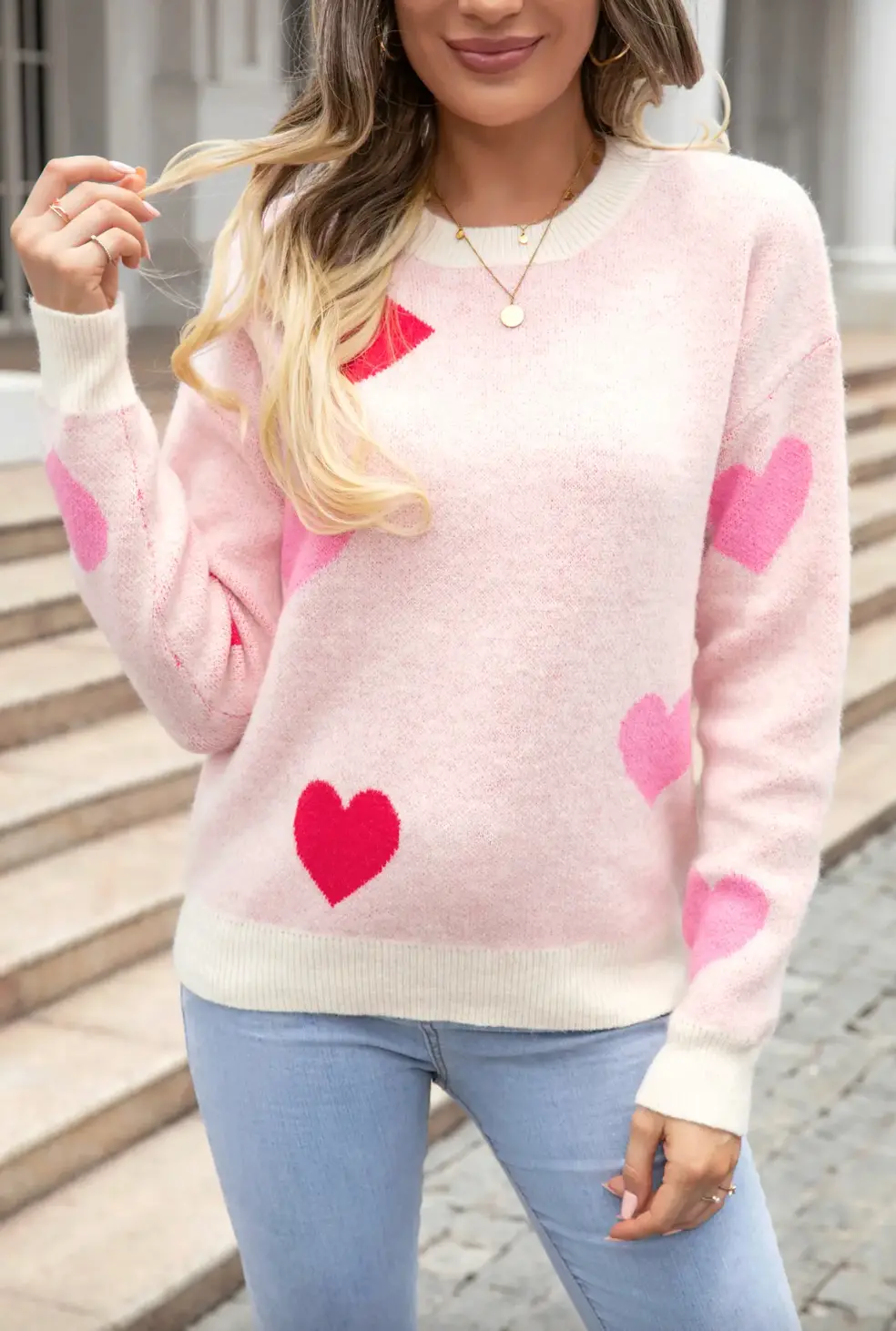 Heart Print Knit Sweater 1