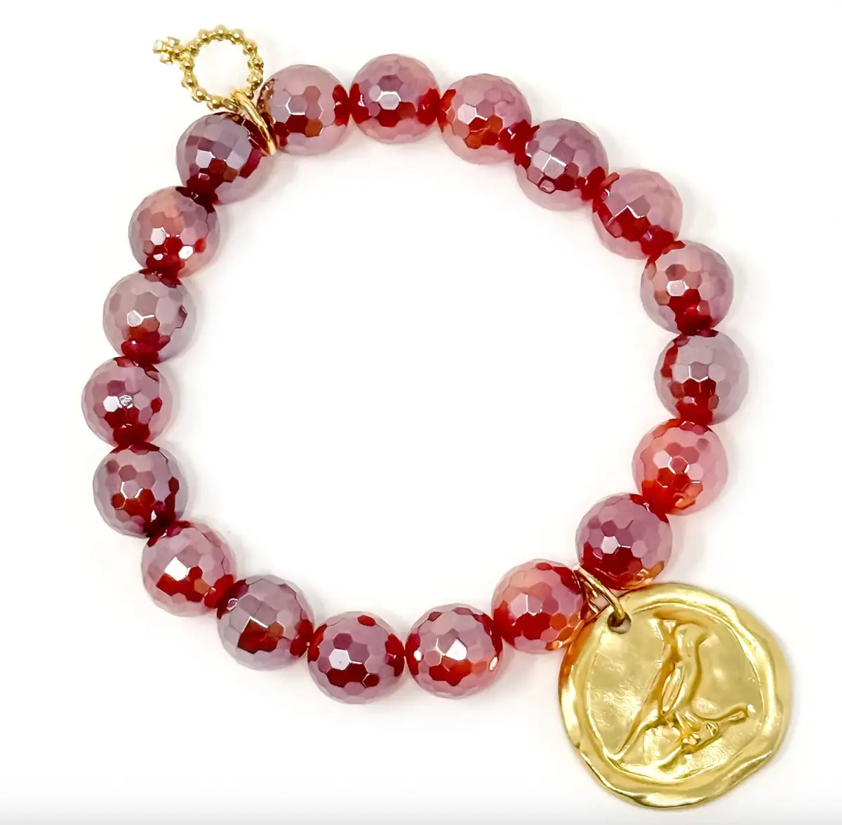 10Mm Faceted Iridescent Sugar Plum Agate With Gold Artisan Cardinal 1