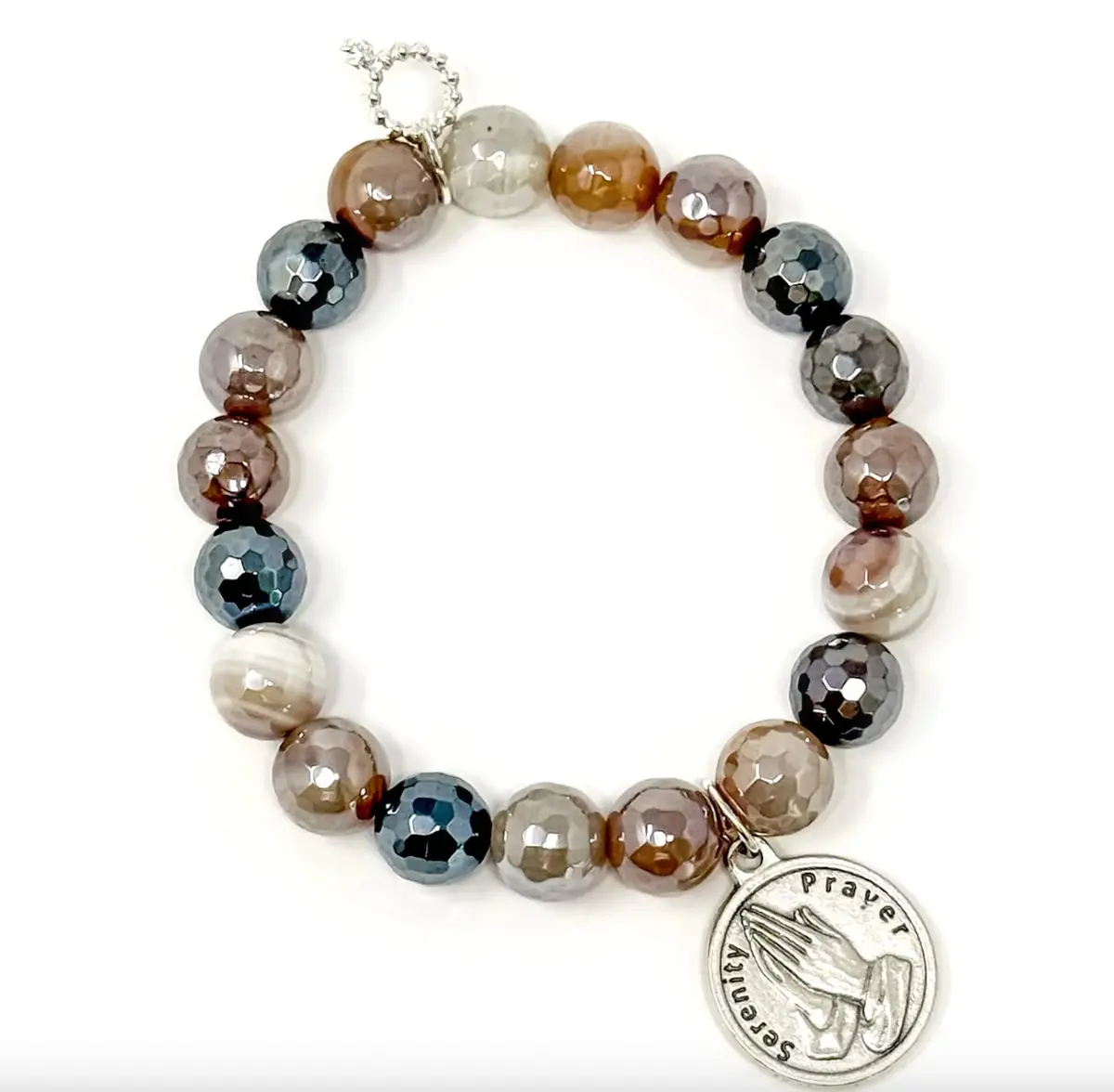 10Mm Macchiato Agate With Small Silver Serenity Prayer 1