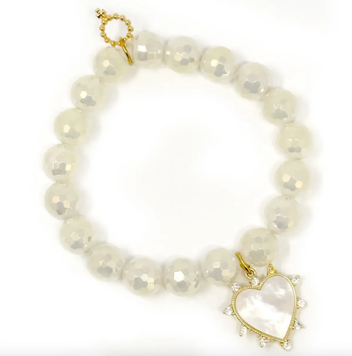 10Mm Faceted Prosecco Agate With Mother Of Pearl Heart 1