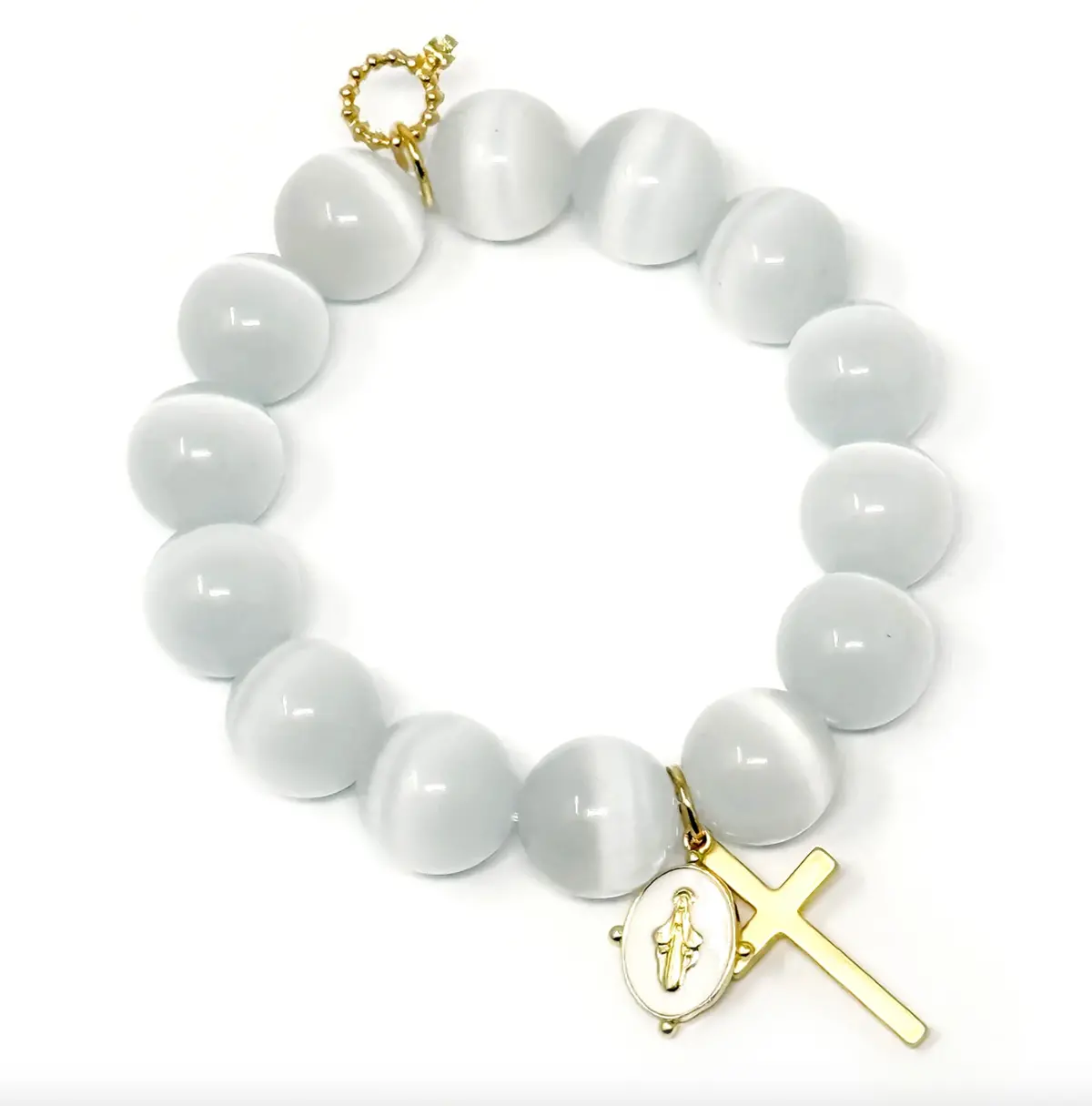 White Calcite With White Enameled Blessed Mother And Cross 1