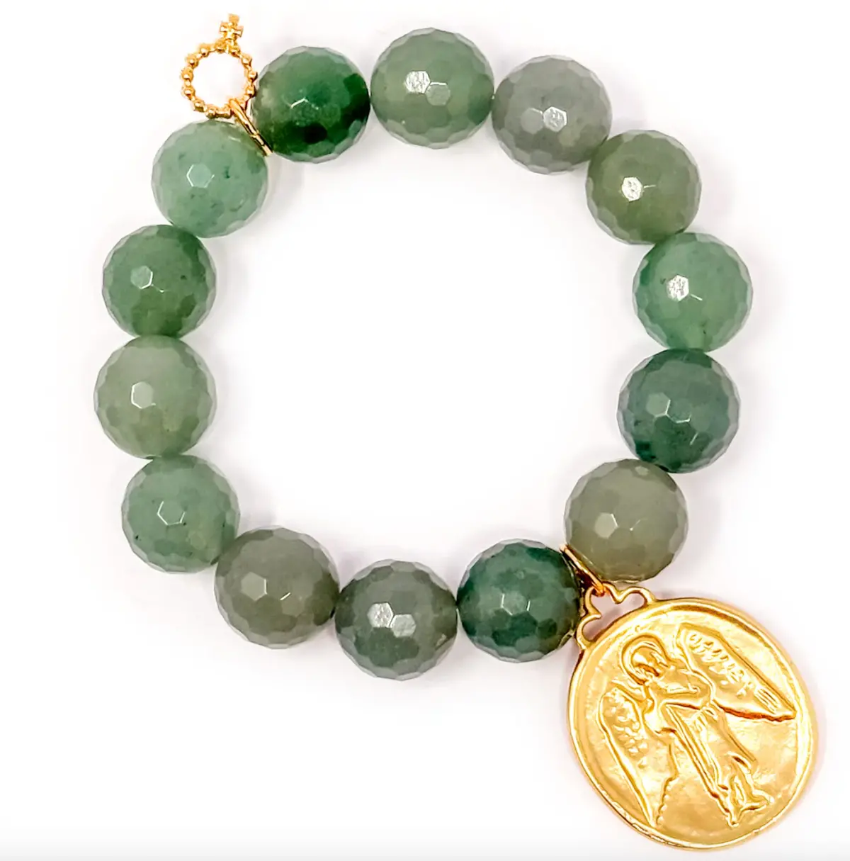 Faceted Aventurine With Matte Gold Guardian Angel 1