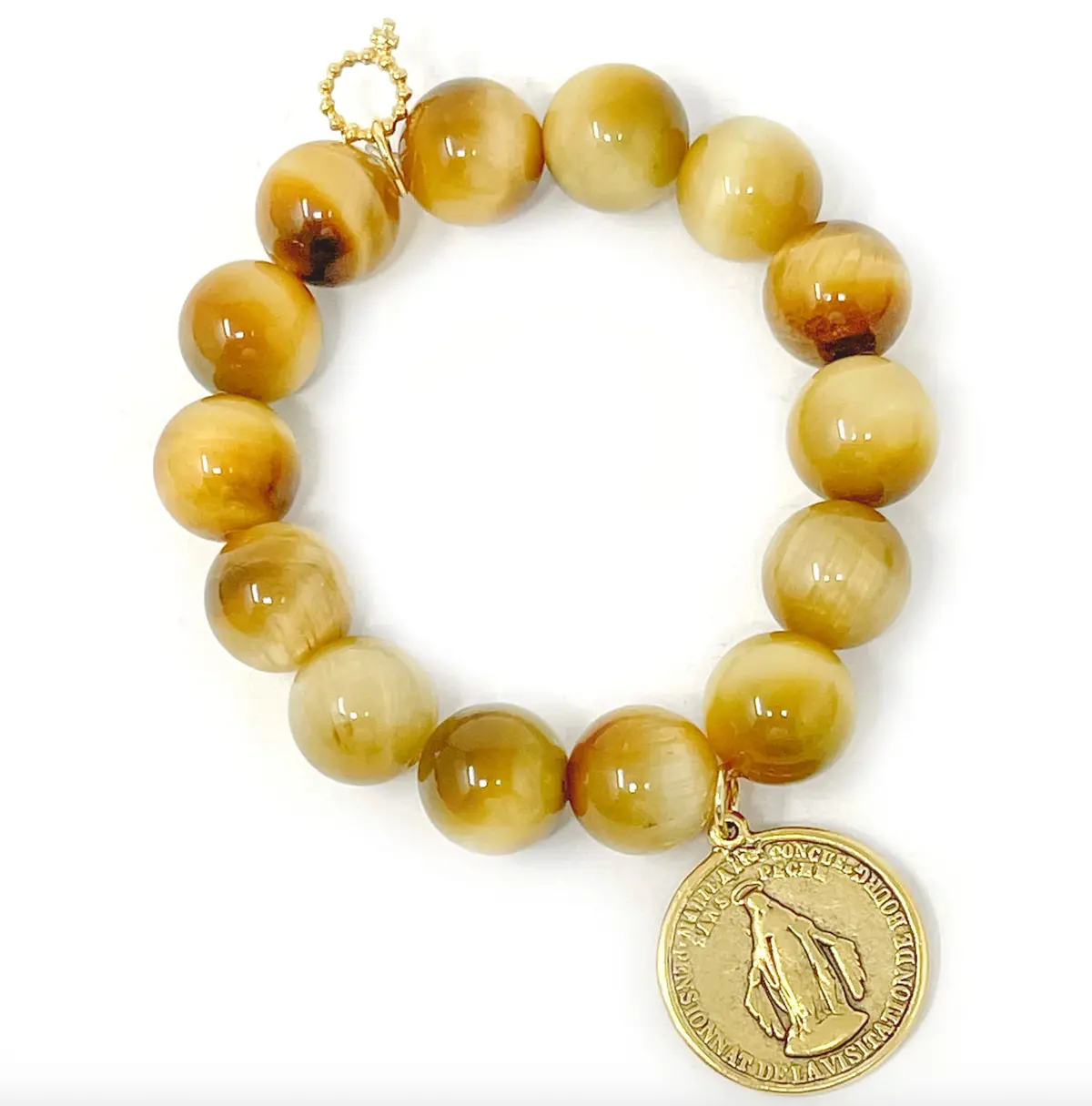 Sunkissed Tiger Eye With Round Gold Miraculous Medal 1