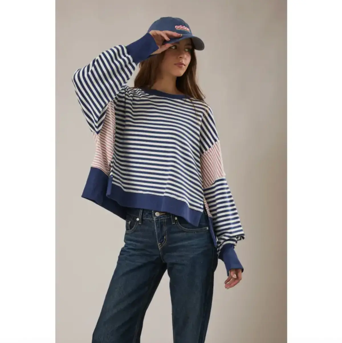 Scoop Neck Striped Sweatshirt Top 1
