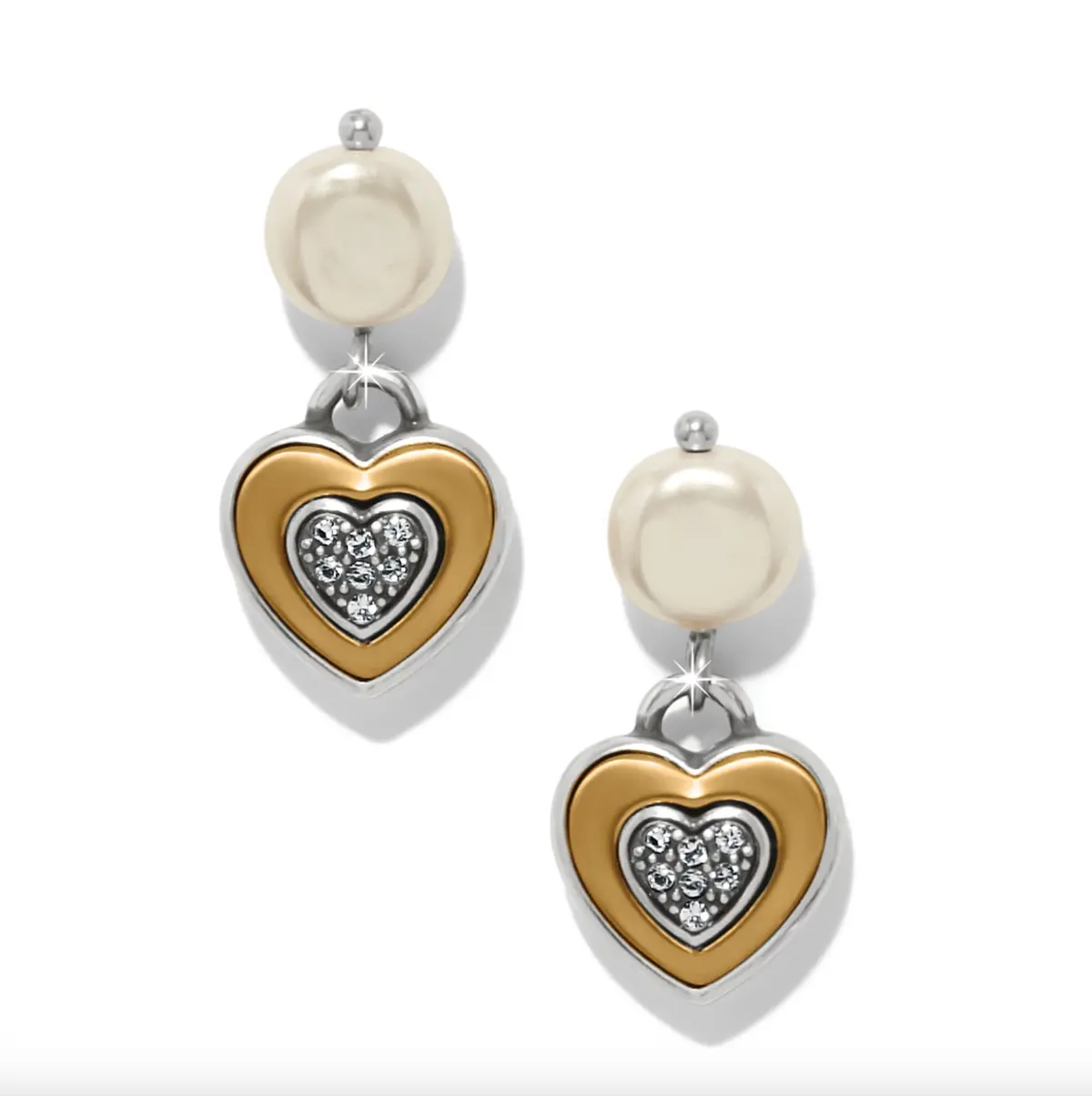 One Heart Pearl Post Drop Earrings 1