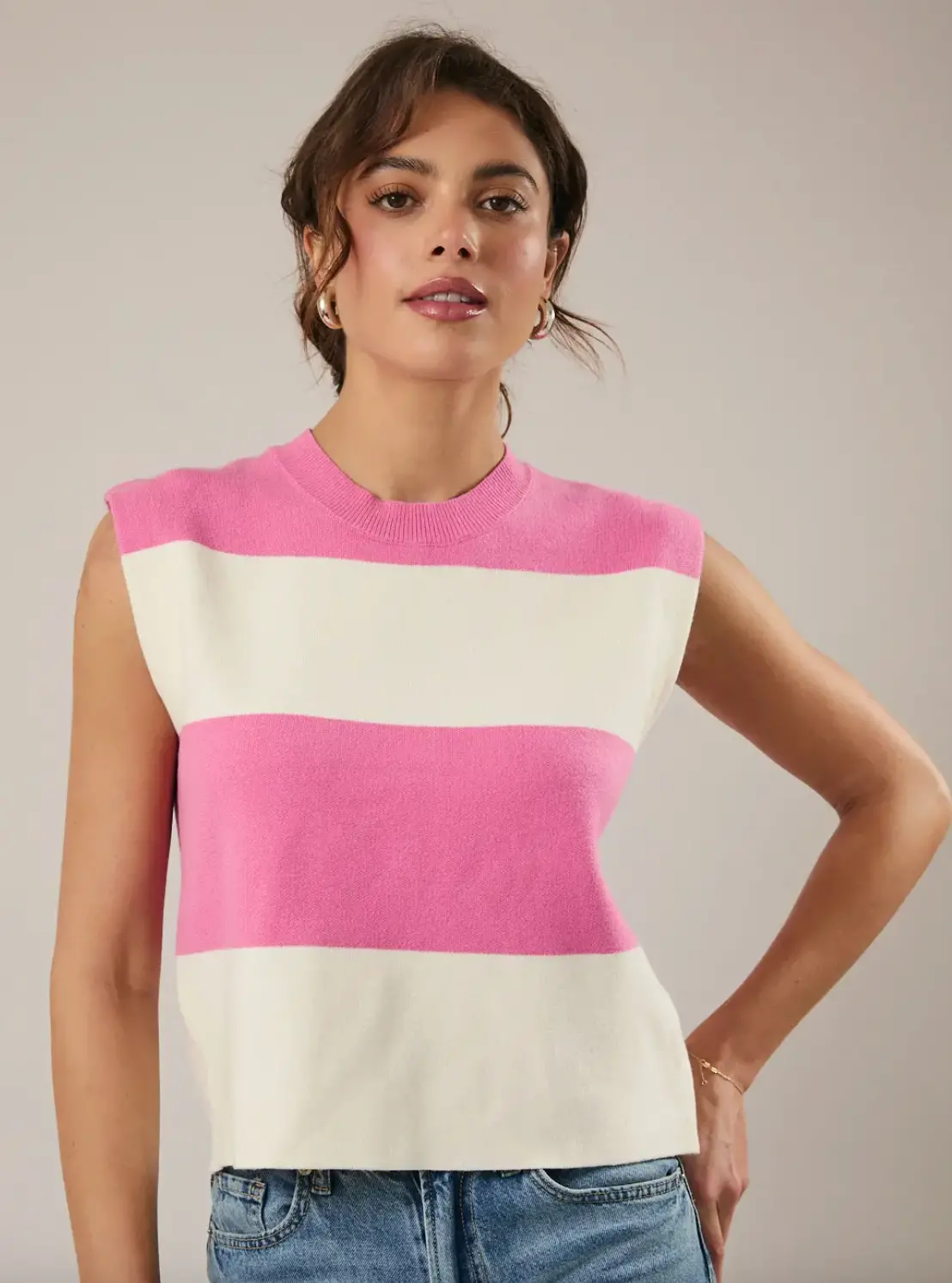 Sleeveless Striped Sweater Top 1