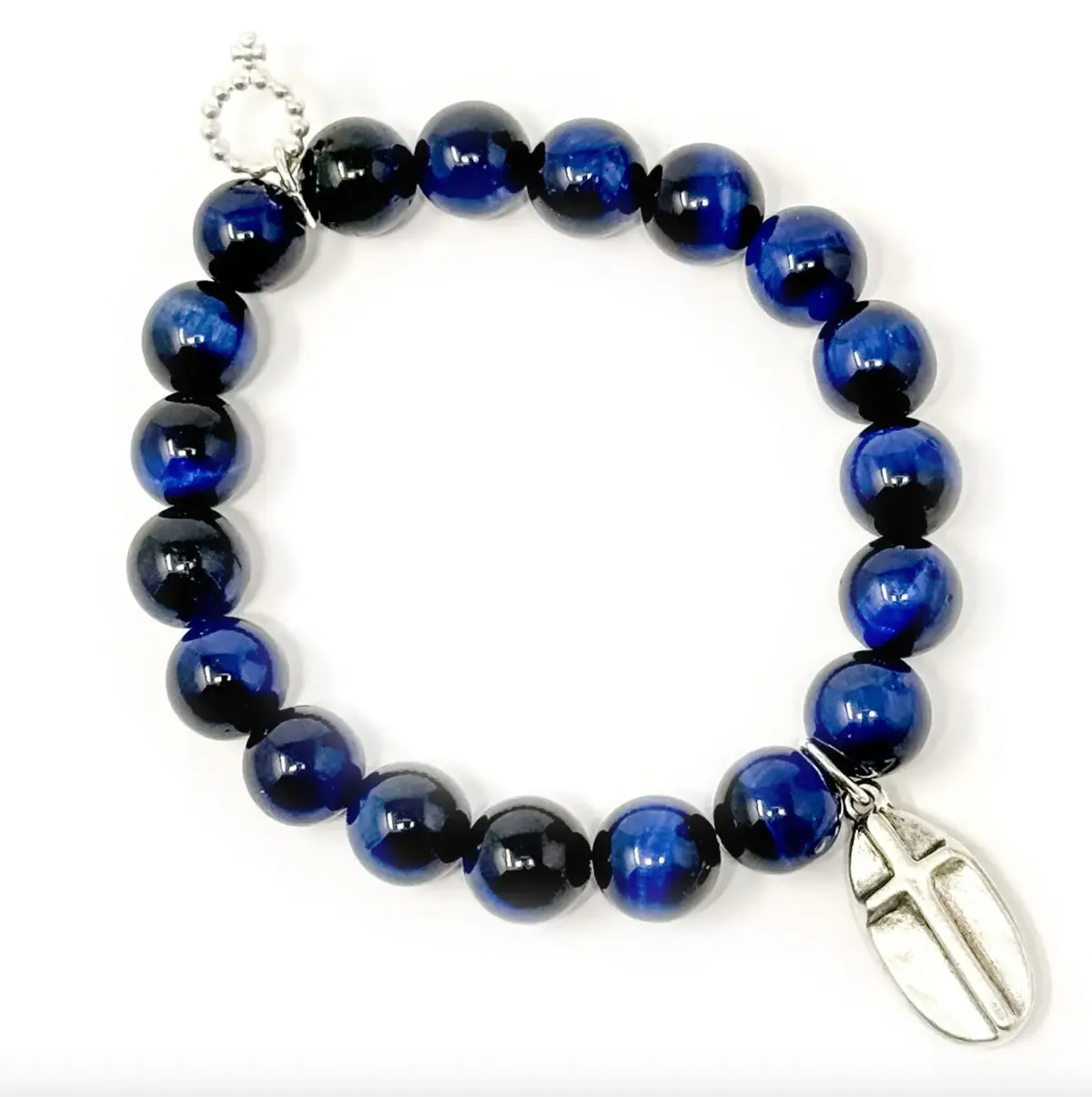 10Mm Midnight Tiger Eye With Matte Silver Cross 1