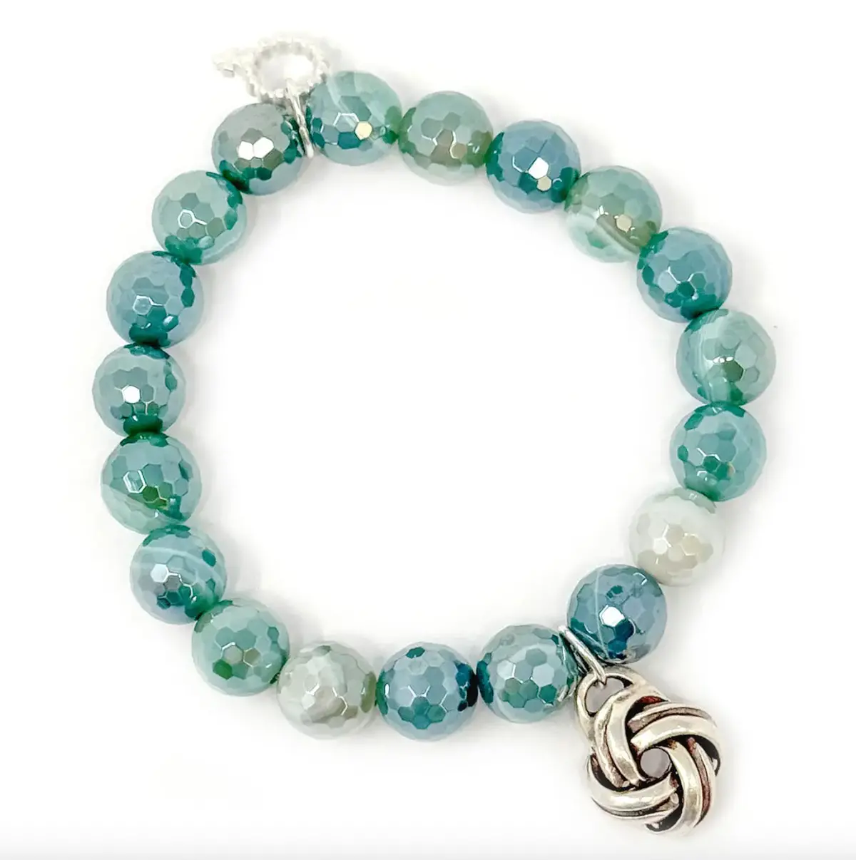 10Mm Faceted Iridescent Green Stripe Agate Celtic 1