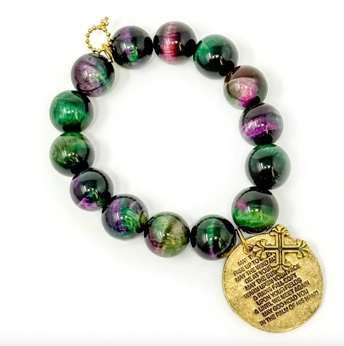 14Mm Dublin Tiger Eye With Irish Prayer And Cross 1