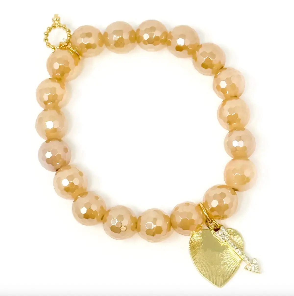 10Mm Faceted Iridescent Gold Quartz With Gold Arrow & Heart 1