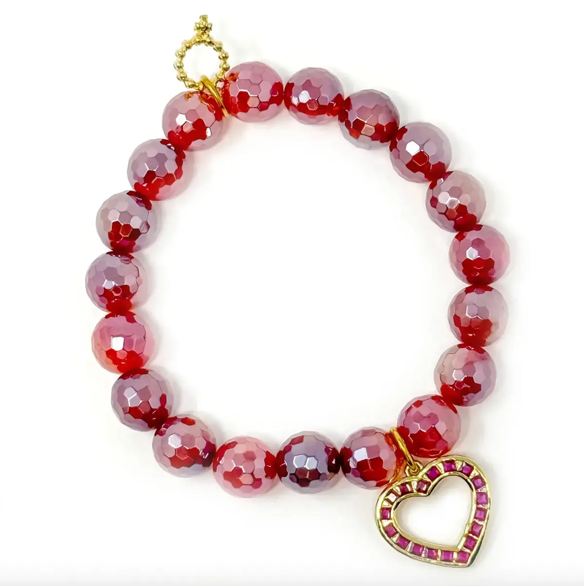 10Mm Faceted Sugar Plum Agate With Red Crystal Heart 1
