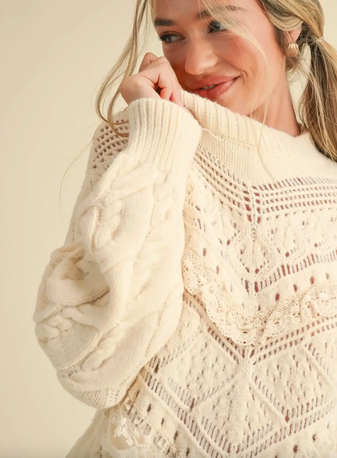 Lace Trim Pointelle Sweater 1