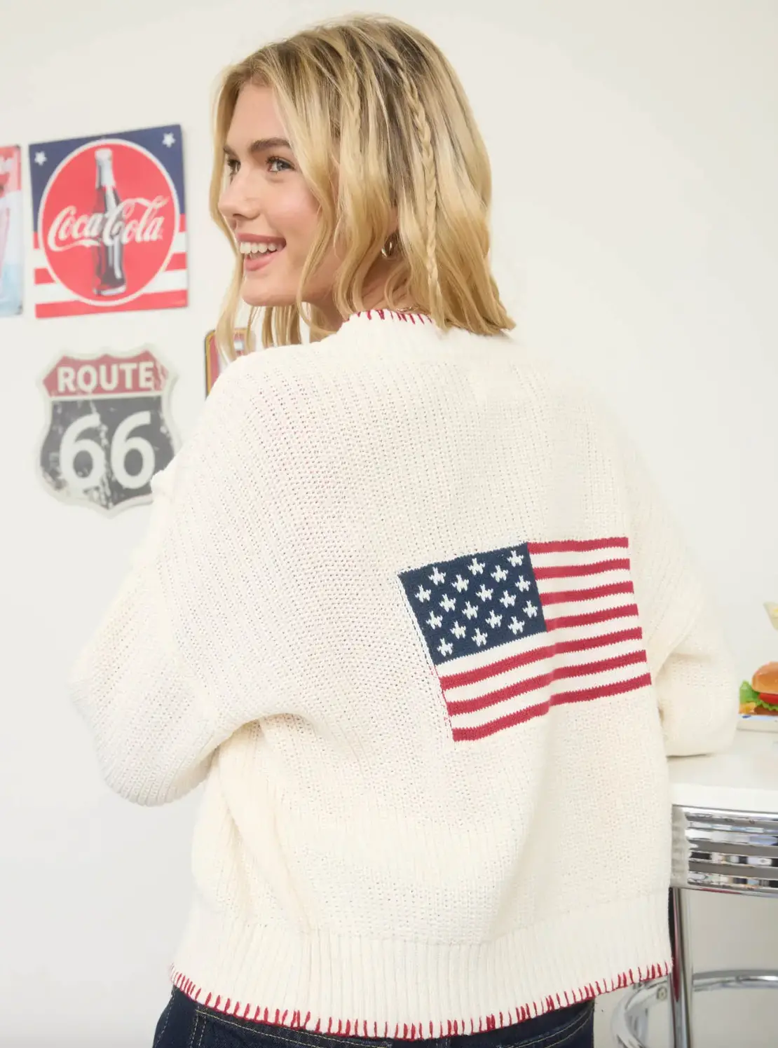 American Flag Contrast Stitch Cardigan 1