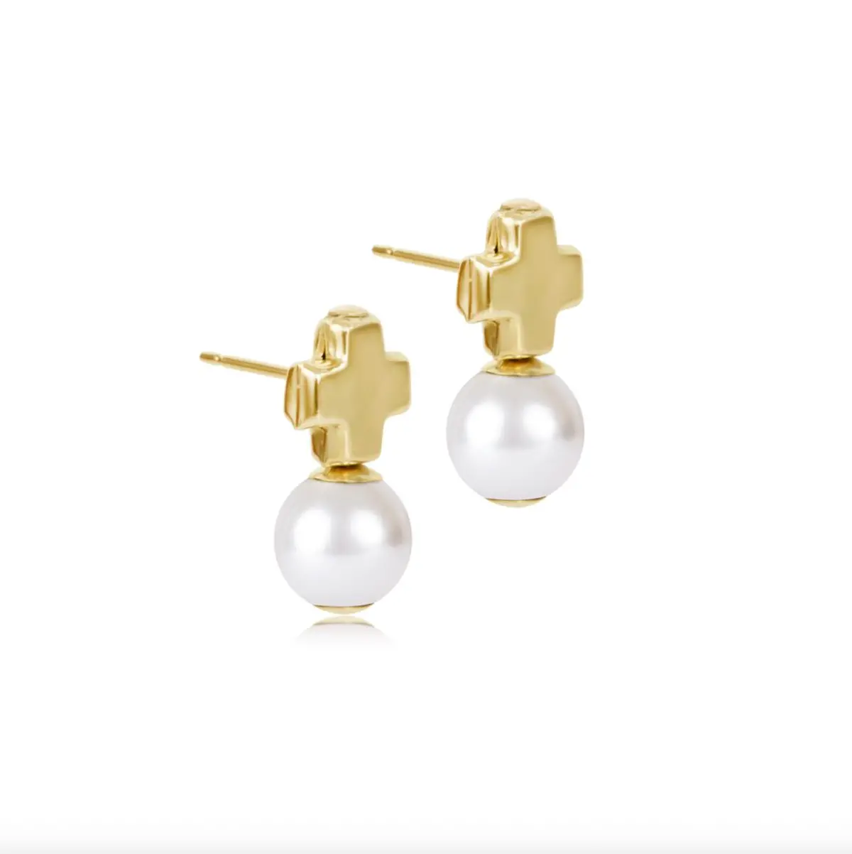 Signature Cross Small Gold Stud - Classic Pearl 1