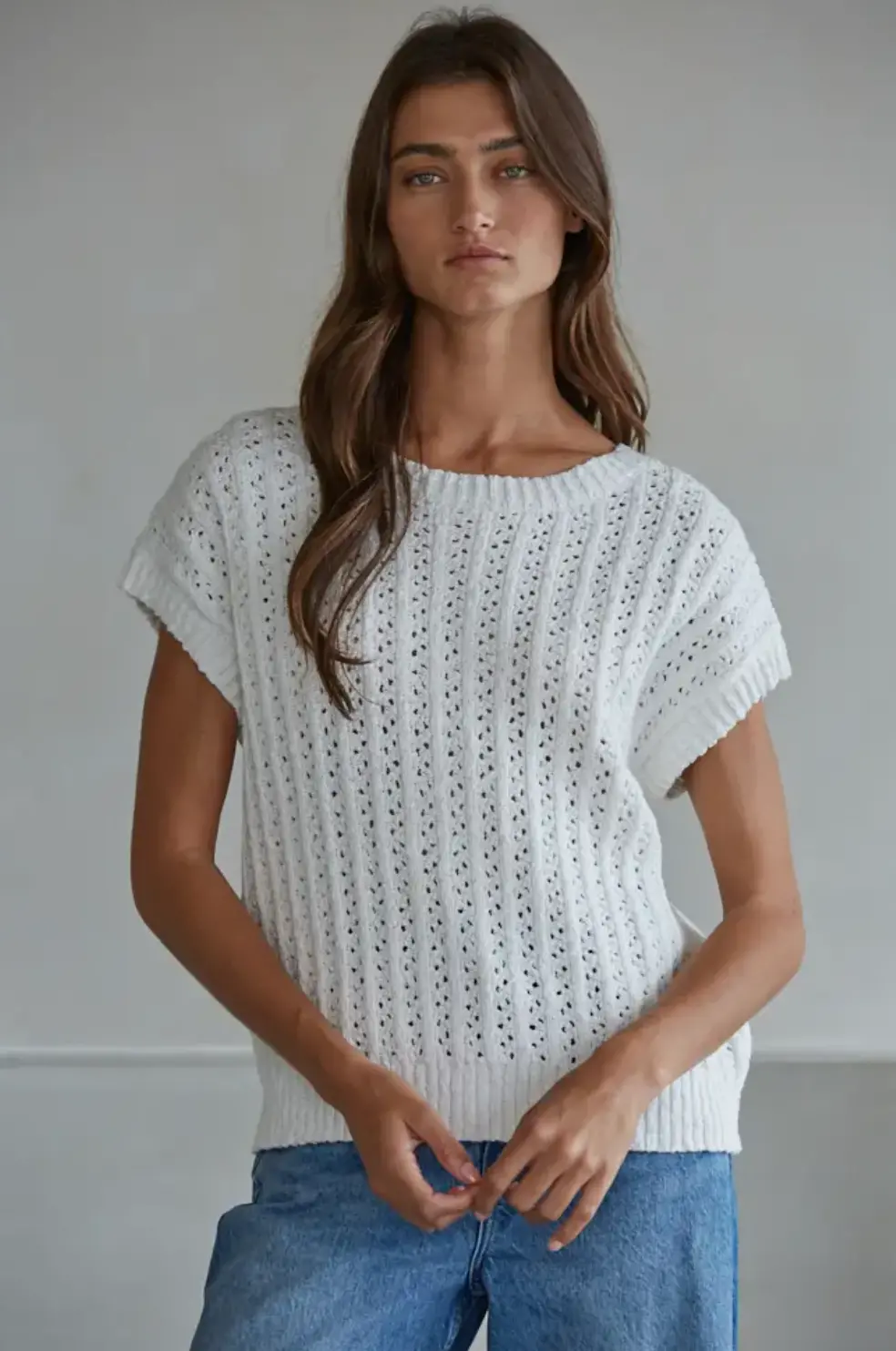 Crochet Short Sleeve Pullover Top 1