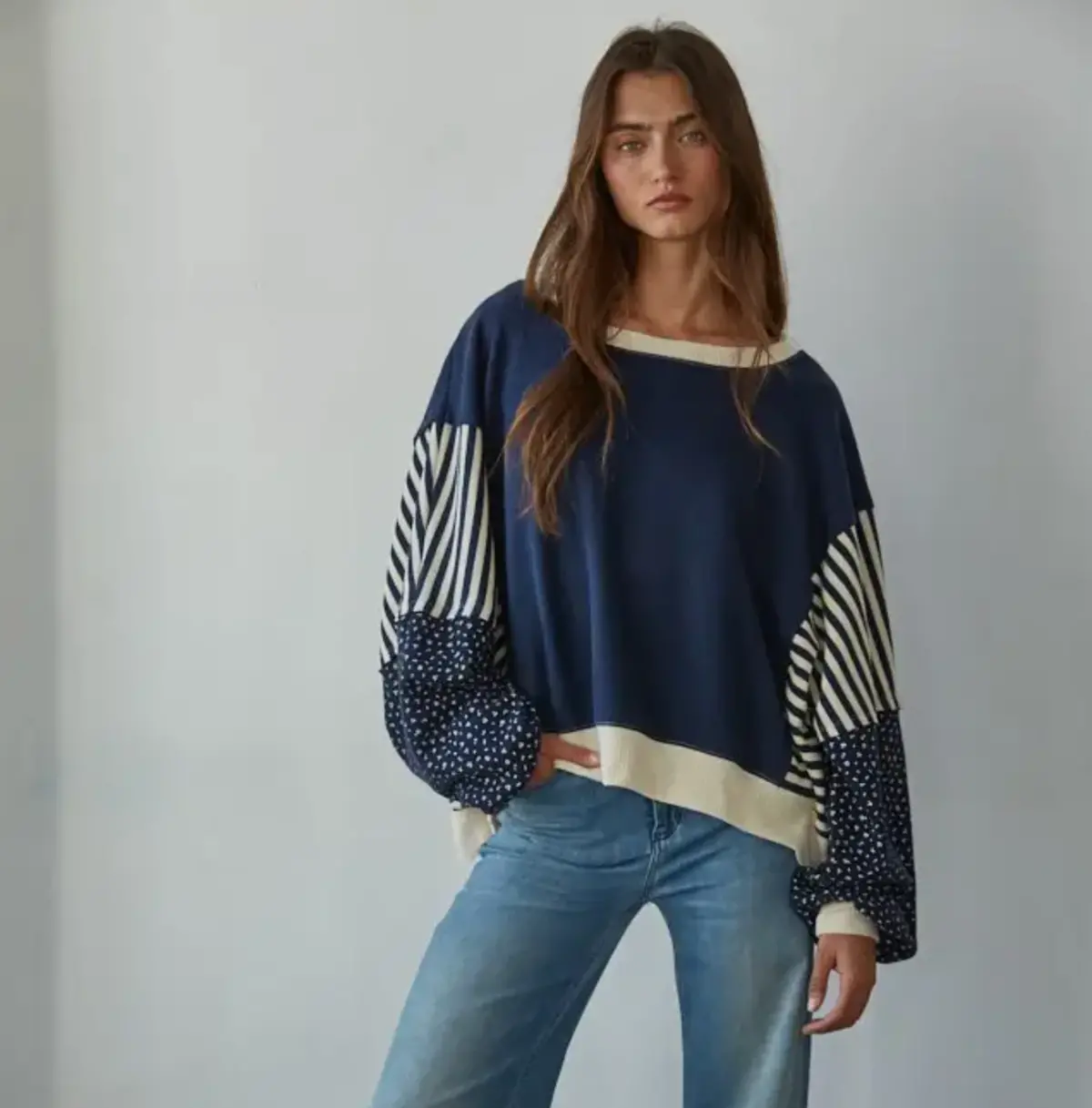 Striped Floral Long Sleeve Pullover 1