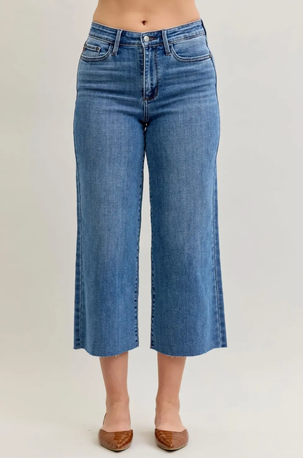 High-Waist Wide Crop Raw Hem Jean 1