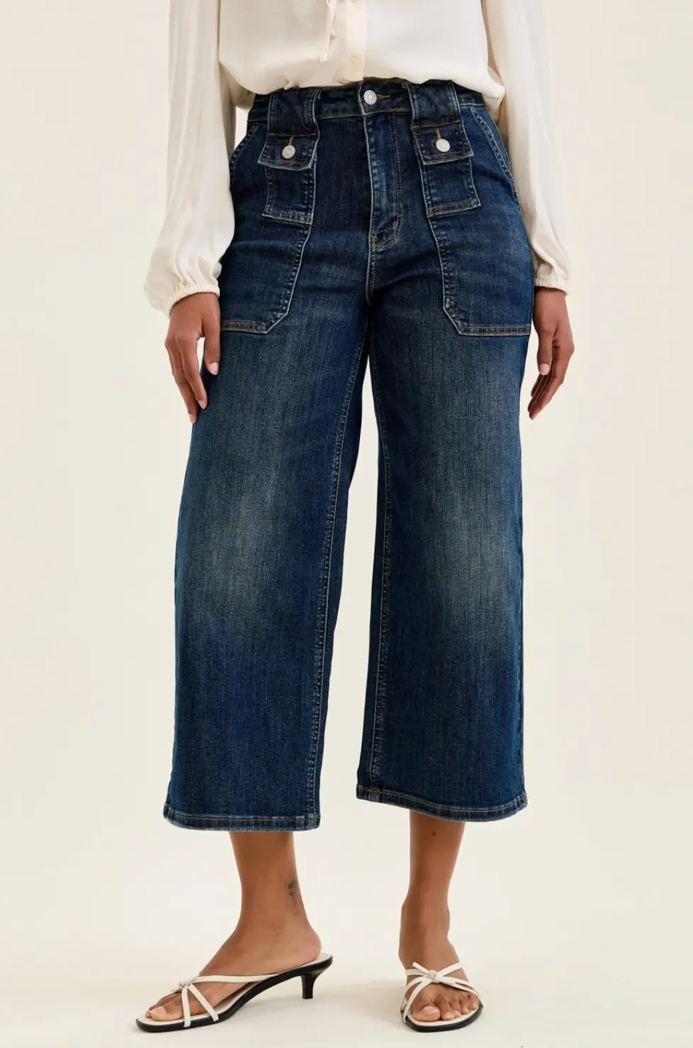 High-Waist Wide Crop Utility Pocket Jean 1