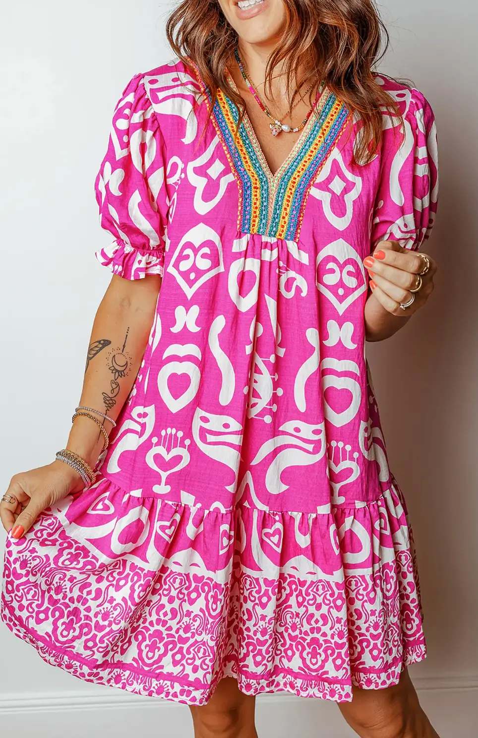 Paisley Contrast Trim V-Neck Flared Dress 1