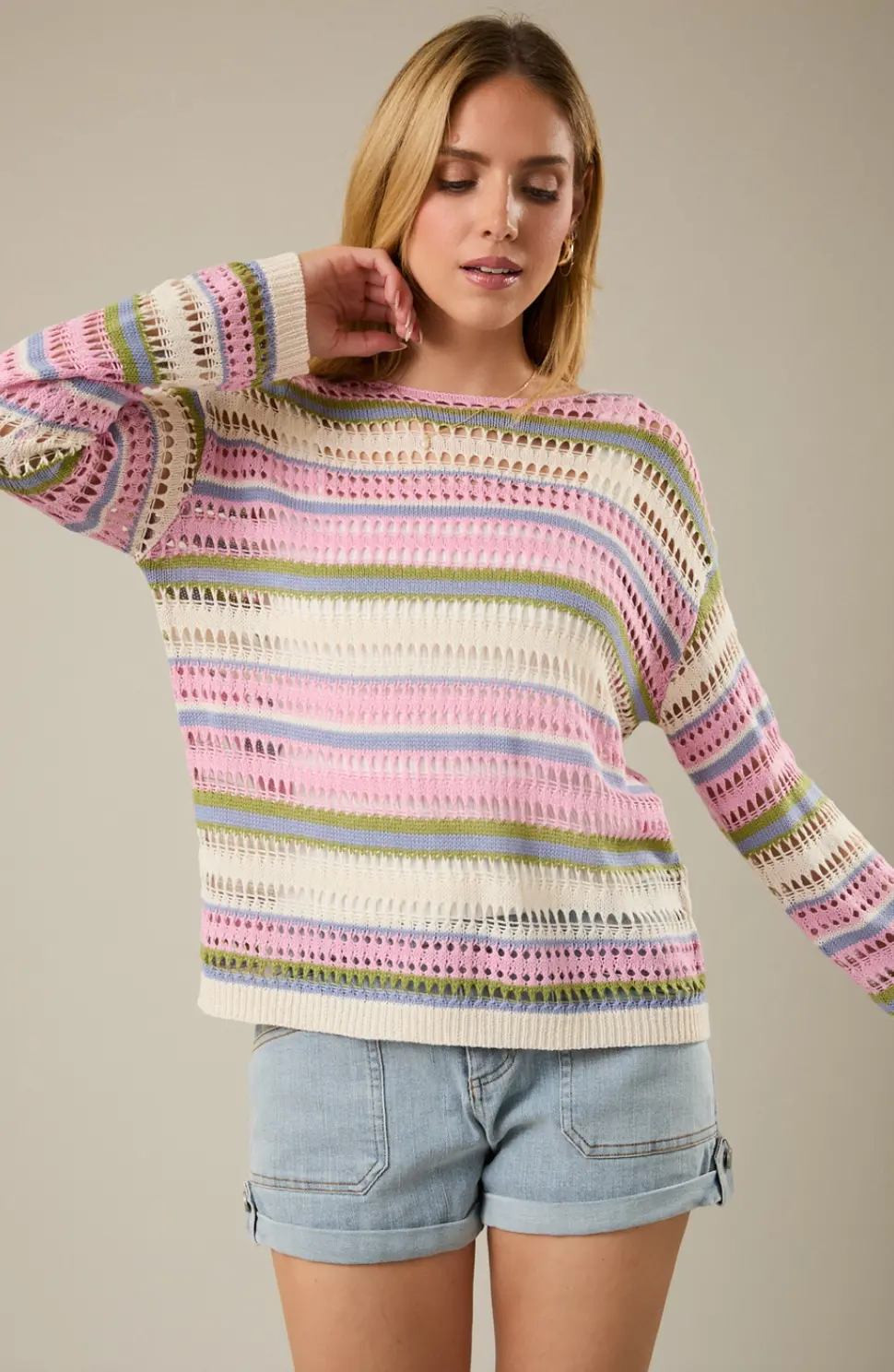 Boat Neck Multi Stripe Sweater 1