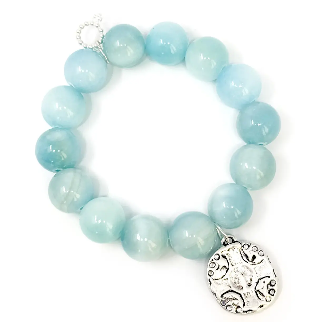 Aqua Jade With Silver Antique Cross 1