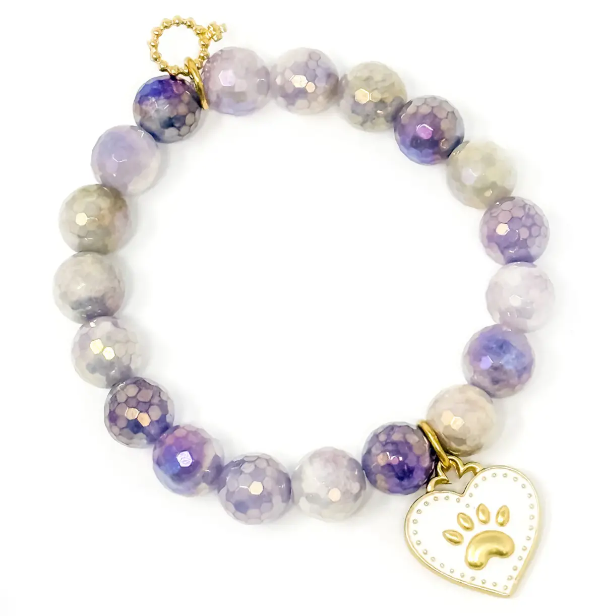 1Omm Faceted Iridescent Light Lavender Agate With Pet Love 1