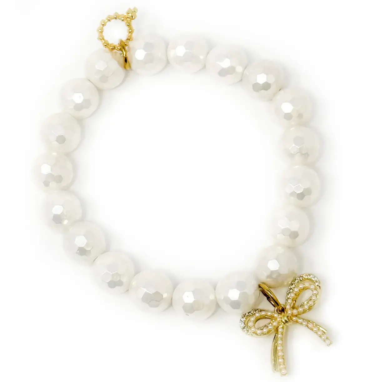 10Mm Faceted White Mother Of Pearl With Pearl Double Bow 1