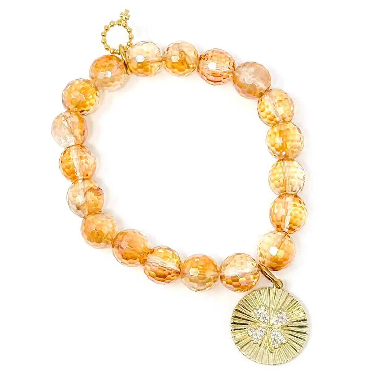 10Mm Gilded Gold Quartz With Gold Crystal Clover 1