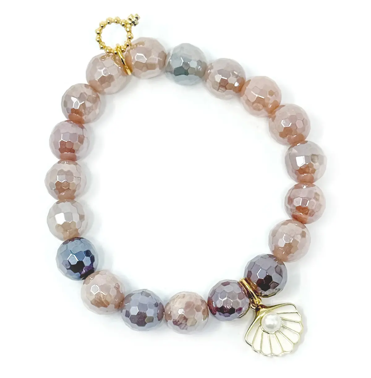10Mm Faceted Iridescent Moonstone With White Shell 1