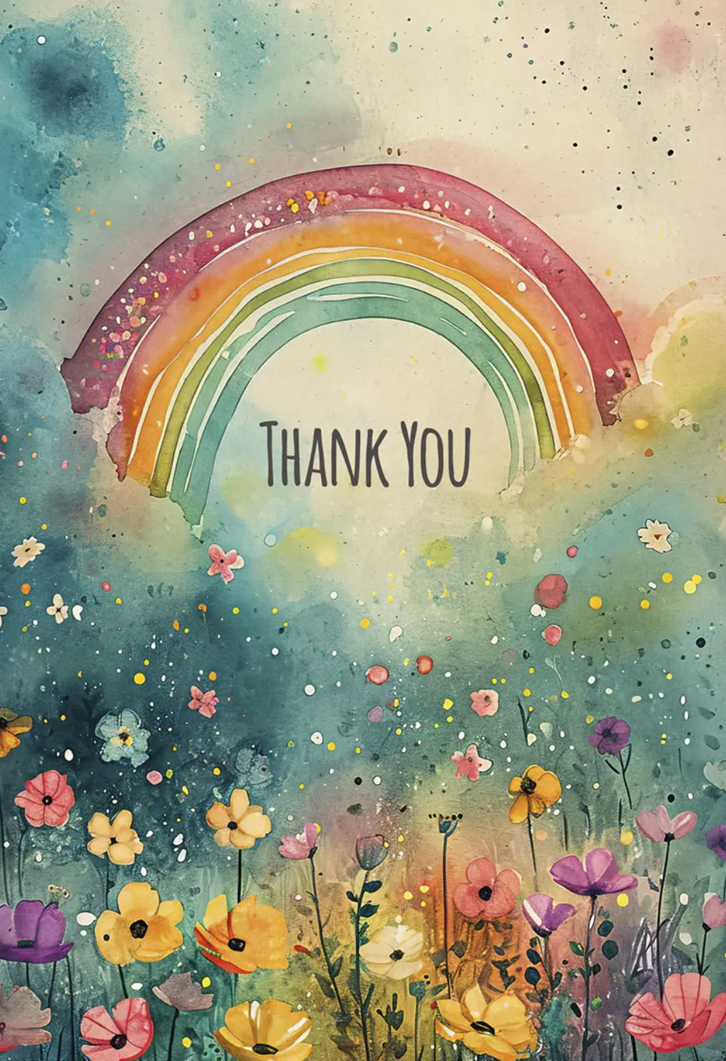 Rainbow And Flowers Thank You Card 1