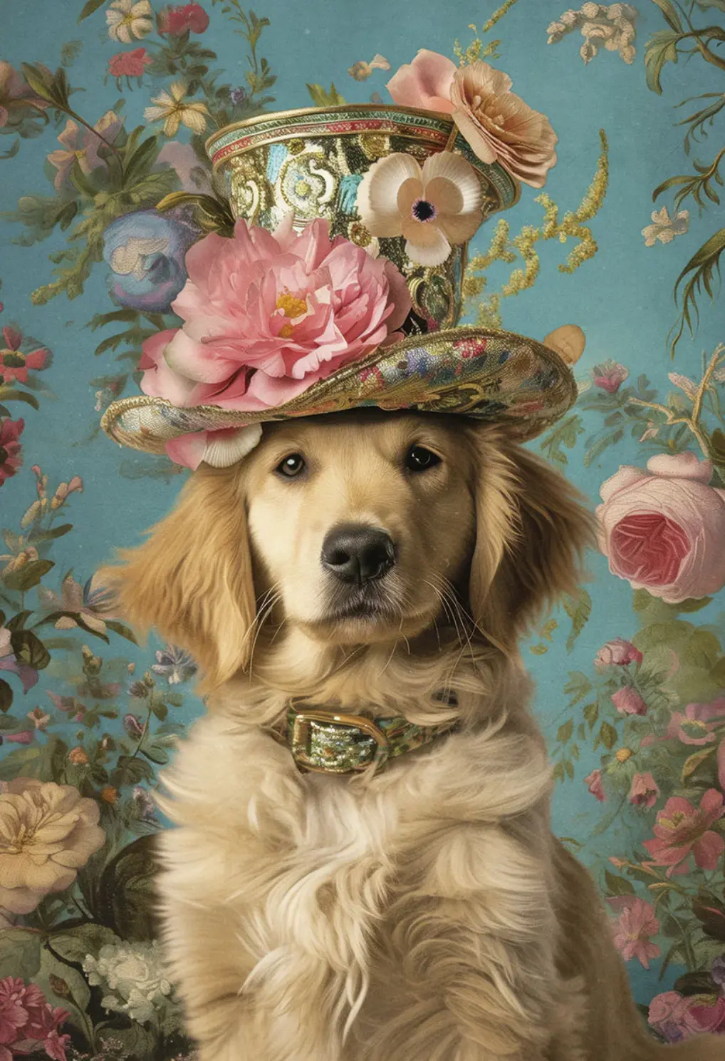 Floral Golden Retriever Blank Greeting Card 1